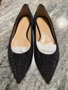 M. Gemi Black Crystal Embellished Pointed Toe Flats New M Gemi 37 MGemi